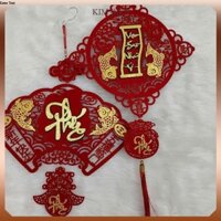 Đồ Tết - Dây Treo Khánh Vuông Liễng Nhung Đỏ chữ  PHÚC- VẠN SỰ NHƯ Ý Trang Trí Tết (Kim bien)
