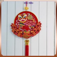 Đồ Tết - Dây treo liễng nhung đầu lân  trang tri tết kích thước 30*30cm (Kim bien)