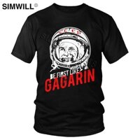 Đô Thị Mới Nhất Cotton Liên Xô Yuri Gagarin Áo Thun Tay Ngắn Cổ Tròn Nga CCCP Áo Thun Phi Hành Gia Giải Trí Áo Quà Tặng Quần Áo
