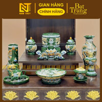 Đồ thờ ban tài địa màu xanh đắp nổi dành cho người Mệnh Mộc, bộ đồ thờ Bát Tràng cao cấp