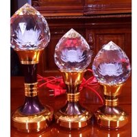 [Đồ thờ cúng] Đèn búp sen nổi pha lê 3D chân đồng cao cấp kiểu dáng thanh tao