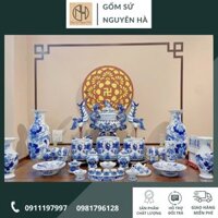 Đồ Thờ Cúng Men Gốm Sứ Bát Tràng, Bộ Đồ Thờ Gia Tiên, Thổ Địa Nước Men Đẹp Mịn Sáng Bóng