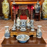 Đồ thờ cúng men rạn đắp nổi - Ban thờ ông địa.Hàng gốm sứ Bát Tràng.
