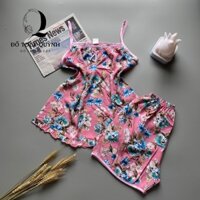 đổ tole-lanh-bộ đùi 2 dây-viền vải phi-họa tiết hoa-đồ bộ giá sỉ