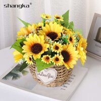 Đồ trang trí ảnh phòng khách hoa hướng dương, đạo cụ trang trí nhà, sắp xếp cuộc sống, đồ trang trí nhỏ, nghệ thuật hoa vĩnh cửu, cây xanh, bình nhựa để bàn, hoa nhân tạo, bó hoa giả, vật liệu chậu, thiết bị hoa không héo