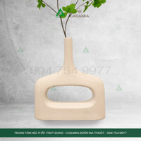 Đồ trang trí bằng sứ – Bình hoa sứ trắng rỗng giữa thấp decor Casamia DC113