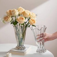 Đồ trang trí bình hoa lớn pha lê, cắm hoa phòng khách, thủy tinh trong suốt, hoa hồng thủy tinh, hoa loa kèn nhẹ sang trọng, hoa cao cấp chuyên dụng