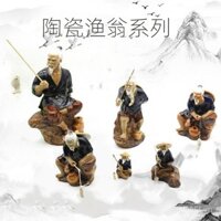 Đồ trang trí gốm sứ cho bể cá, tượng ngư dân Jiang Taigong, bậc thầy câu cá, đá hấp thụ nước, cảnh quan bonsai