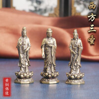 Đồ trang trí mặt bàn Tượng Phật Tam Thánh Phương Tây bằng đồng nguyên chất tượng Phật A Di Đà tượng Phật Bà Quan Âm Đồ thủ công bằng Đồng cổ Wenwan