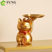 Đồ trang trí mèo may mắn FUNG, Tượng mèo dễ thương dung tích lớn, Đồ thủ công đa năng Phim hoạt hình bằng nhựa Giá để đồ phòng khách