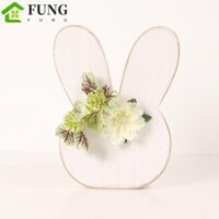 Đồ trang trí thỏ FUNG, Tai thỏ Phục sinh vui vẻ Đồ trang trí thỏ bằng gỗ, DIY Hoa nhân tạo màu trắng dễ thương Trang trí máy tính để bàn Đồ trang trí lễ Phục sinh