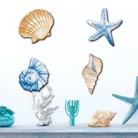 Đồ trang trí treo bằng gỗ có vỏ và cá, phong cách biển Địa Trung Hải, thích hợp để trang trí tường trong phòng tắm và nhà vệ sinh.