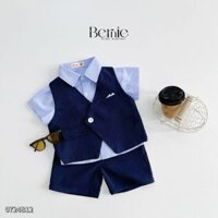 Đồ vest gile cho bé trai cộc tay họa tiết thêu ngựa phong cách hàn quốc BERNIE kids bé 1 đến 7 tuổi