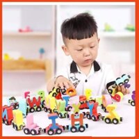 Đoàn tàu nam châm số và chữ cái, đoàn tàu nam châm từ tính, đồ chơi gỗ an toàn cho bé RAMBO TOYS BS09