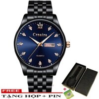 (DOANH NHÂN) Đồng Hồ Nam 2 lịch CRNAIRA JAPAN Dây Thép Không Gỉ Cao Cấp + Hộp Và Pin