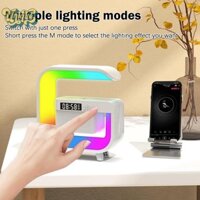 (Độc Đáo) Trạm Sạc Không Dây Đa Năng RGB Đèn Ngủ Đồng Hồ Báo Thức Loa Để Bàn Cho IPhone Samsung Xiaomi Đế Sạc Mới