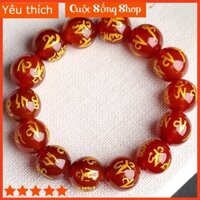 [Độc-Đẹp-Lạ] Vòng Tay Đá Mã Não Khắc Kinh Chú, May Mắn, Bình An, Cát Tường, Màu Đỏ,Đen,Trơn,Bóng, Size 8/10/12mm D55