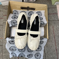 [Đọc kĩ mô tả giúp shop] Ảnh minh hoạ Giày búp bê coquette đế mỏng màu DA ĐẬM có nơ mỏng nhẹ co giãn Ballerina Retro