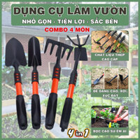 [Độc Quyền] Bộ 4 dụng cụ làm vườn đa năng, Bộ dụng cụ trồng cây, Combo làm vườn 4 món xẻng to, xẻng nhỏ, cào, cuốc 2in1