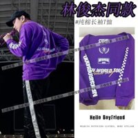 Độc Quyền Lin Junjie Buổi Hòa Nhạc Cùng Phong Cách Quần Áo Singapore Tím Dài Tay Nguyên Chất Áo Thun Cotton Đáy Áo Sơ Mi Nam Nữ Cặp Đôi Hỗ Trợ