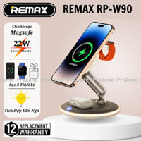 Dock sạc nhanh 3in1 REMAX RP-W90 22W hỗ trợ sạc nhanh cho Smart Phone 15 Pro Max, đồng hồ Watch, tai nghe, kiêm đèn ngủ