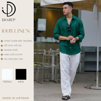 DODEP Quần dài nam ống suông 100% linen premium màu trắng, đen