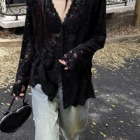 DOE Áo sơ mi dài tay của Phụ nữ mùa thu mới cao cấp nóng đáy áo cao cấp ngọt ngào và cay Rỗng ra ren Tops