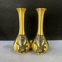 đôi bình bông bằng đồng cao 10cm, bình tích cá chép quần hội