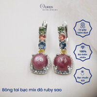 Đôi bông tai bạc S925 đính đá ruby sao thiên nhiên