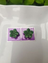 Đôi bông tai Bông Hoa Mai 5 Cánh đều đẹp Đá Ngọc Cẩm Thạch Xanh Ngọc Đều tự nhiên Size 13mm x dầy 3mm Nữ bọc vàng đeo rất đẹp sang ạ