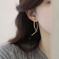 Đôi bông tai chéo thanh lịch thanh lịch bằng đồng và mạ vàng cao cấp của phụ nữ mặt mỏng và thanh lịch