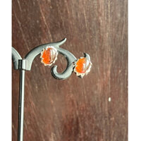 Đôi bông tai khung bạc khắc S925 xi bạch kim gắn đá đỏ cam tự nhiên 10 li (giống hồnglựu) xỏ lỗ chuôi đẩy hàng Nhật mới