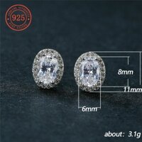 Đôi Bông Tai Mạ Bạc 925 Hình oval Nạm Đá