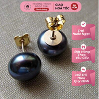Đôi Bông Tai Ngọc Trai Hạt Nụ Bán Cầu Màu Đen Chốt Bạc  - Ngọc Trai Trường Thịnh