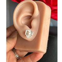 Đôi bông tai ngoc trai ngọt ánh hồng 5 li khung bạc khắc S925 xi kim xỏ lỗ chuôi đẩy hàng đấu Nhật mới cao