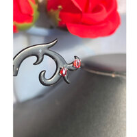 Đôi bông tai nụ nhí xỏ lỗ chuôi đẩy khung bạc 925 xi kim gắn đá đỏ cam 4 li có thể đeo tai chính hoặc phụ hàng đấu Nhật