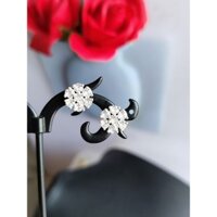 Đôi bông tai nụ xỏ lỗ chuôi đẩy full đá trắng CZ lấp lánh chất liệu bạc khắc 950 đường kính mặt 10 li hàng đấu Nhật