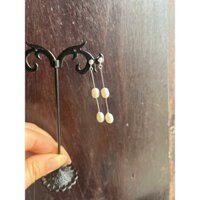 Đôi bông tai tòng teng chất liệu bạc khắc 925 xỏ lỗ chuôi đẩy gắn ngoc trai ngọt dạng trứng dài 8.7 li hàng đấu Nhật mới