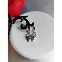 Đôi bông tai tòng teng xỏ lỗ dạng tròn chất liệu bạc 925 đã xi bạch kim gắn đá tím hàng đấu giá mới 98%