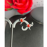 Đôi bông tai xỏ lỗ chuôi đẩy khung bạc khắc S925 xi bạch kim đẹp gắn đá mãnão huyết 4 li hàng đấu Nhật mới cao