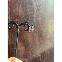 Đôi bông tai xỏ lỗ chuôi đẩy chất liệu bạc khắc S925 xi bạch kim đính đá đa sắc hàng đấu Nhật độ mới cao