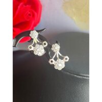 Đôi bông tai xỏ lỗ chuôi đẩy có thể đeo 2 kiểu chất liệu bạc khắc 925 xi bạch kim đính đá hình hoa hàng đấu Nhật mới cao