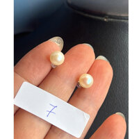 Đôi bông tai xỏ lỗ chuôi đẩy khung bạc gắn ngoc trai biển akoya 7 li không hở nhân tùy nhẹ hàng đấu Nhật mới cao