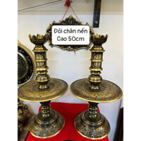 Đôi chân nến chân đèn thờ bằng đồng họa tiết tứ linh hàng cao cấp số 1