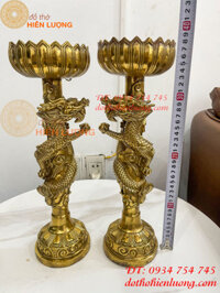 Đôi Chân Nến Rồng Cuộn Bằng Đồng Cao 38cm