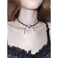 Đôi Da Liên Kết Nút Thắt Trái Tim Chữ Zircon Vòng Cổ Xương Đòn Dây Xích choker