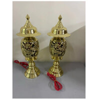 Đôi đèn điện thờ bằng đồng cao cấp hoạ tiết hoa sen Đèn thờ bằng đồng đèn điện