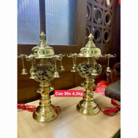 Đôi đèn điện thờ bằng đồng đèn thần có chuông hàng Vĩnh Tiến