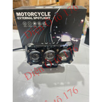 Đôi đèn led trợ sáng ô tô, led bi mini 3 mắt tròn 2 chế độ sáng