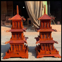 Đôi đèn tháp tầng cặp đèn đèn thờ tháp 3 tầng tramg trí không gian thờ  gỗ hương